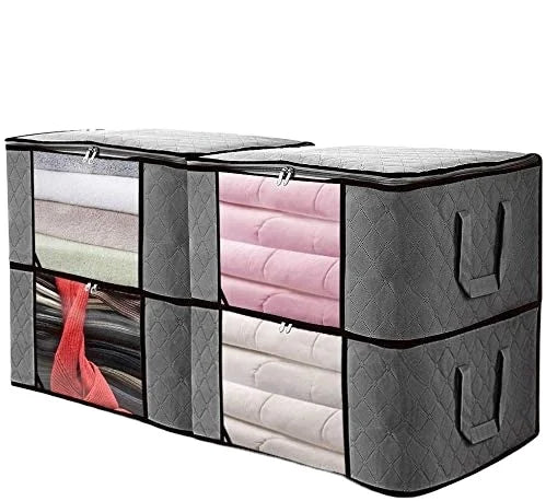 4 Large Capacity Clothes Non Woven Foldable Storage Bag Organizers Fabric CLASSIC Square Foldable Blanket Sustainablefolding