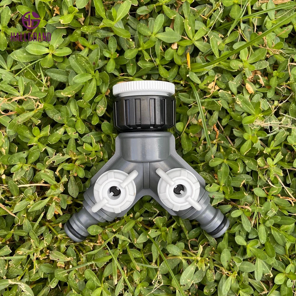 Y-Shaped 2-Way Plastic Garden Hose Connector with Quick Connection Two Individual Control Valves