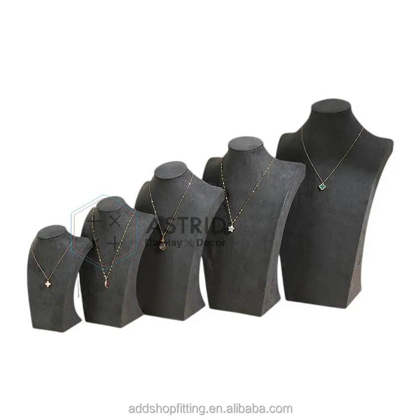 Grey Velvet Bust Mannequin Necklace Holder Jewelry Display Stand for Visual Merchandising Shop