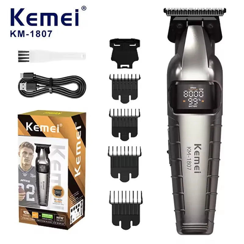 KM-1807 Professional Hair Trimmer by Kome USB Rechargeable Cordless Hair Clippers for Men with LCD Display Hair Cutting Machine