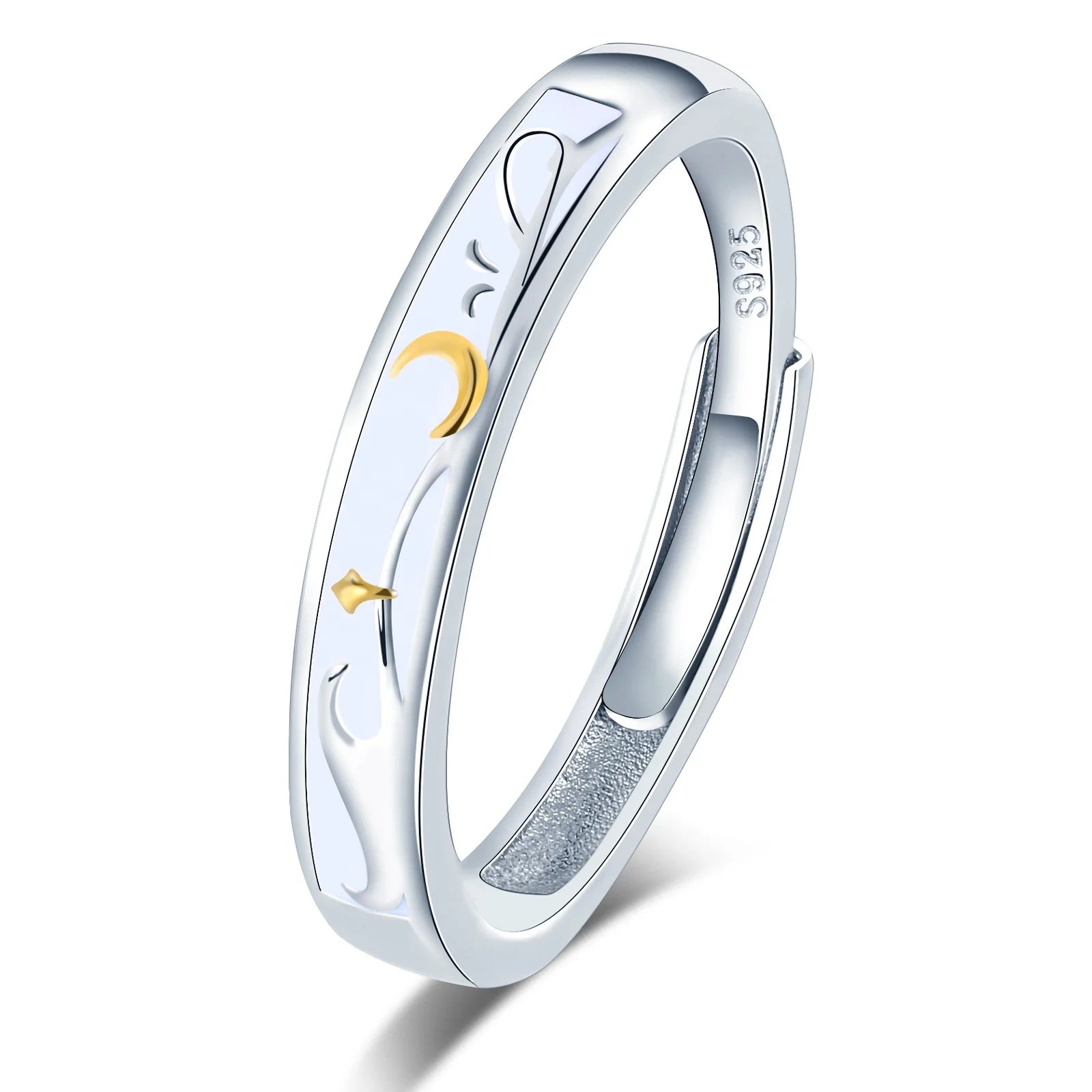 Women's Ring  Fashion Jewelry Dainty Valentine's Day Star and Moon 925 Sterling Silver Rings