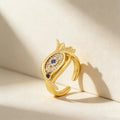 QIKU Creative Design Eye Evil Shape Trendy Women's Ring Open Adjustable 18K Gold Plated Copper Zircon Versatile Unisex Unusual