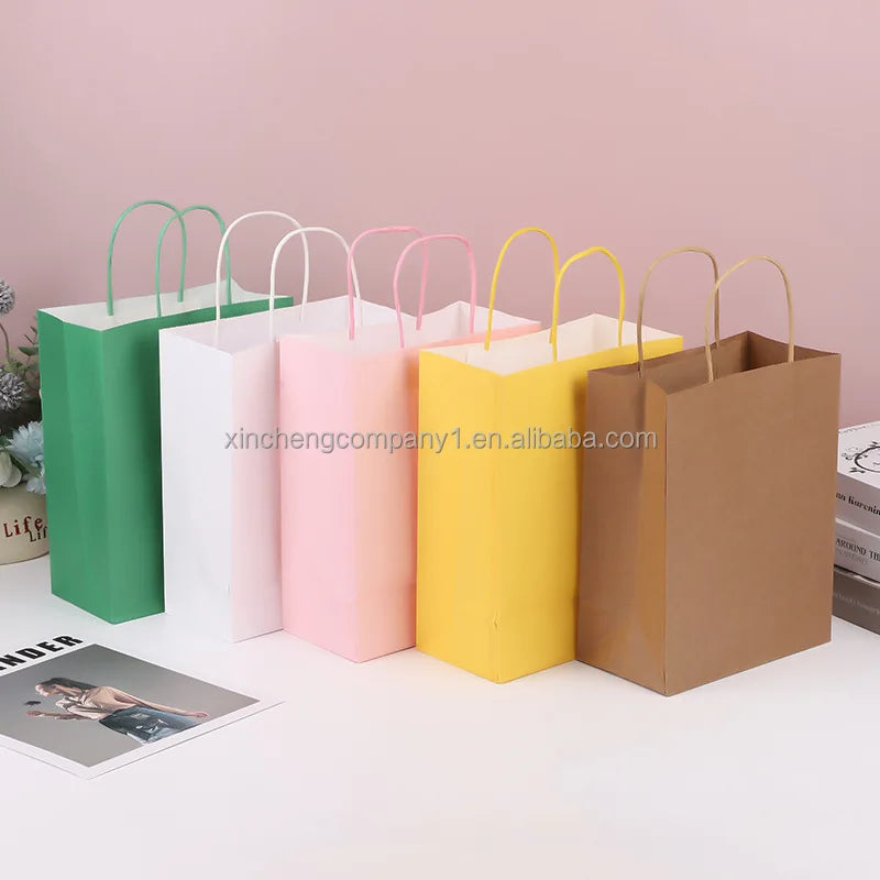 Wholesale Sustainable Ribbon Handle Gift Carrier Packaging Custom Logo Print Design Luxury Kraft Paper Shopping Bag