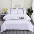 Wholesale White Polyester Fiber Home Textile Bedsheets Satin Stripe Duvet Cover Pillowcase 4-Piece Five Star Hotel Bedding Set MegaBDM