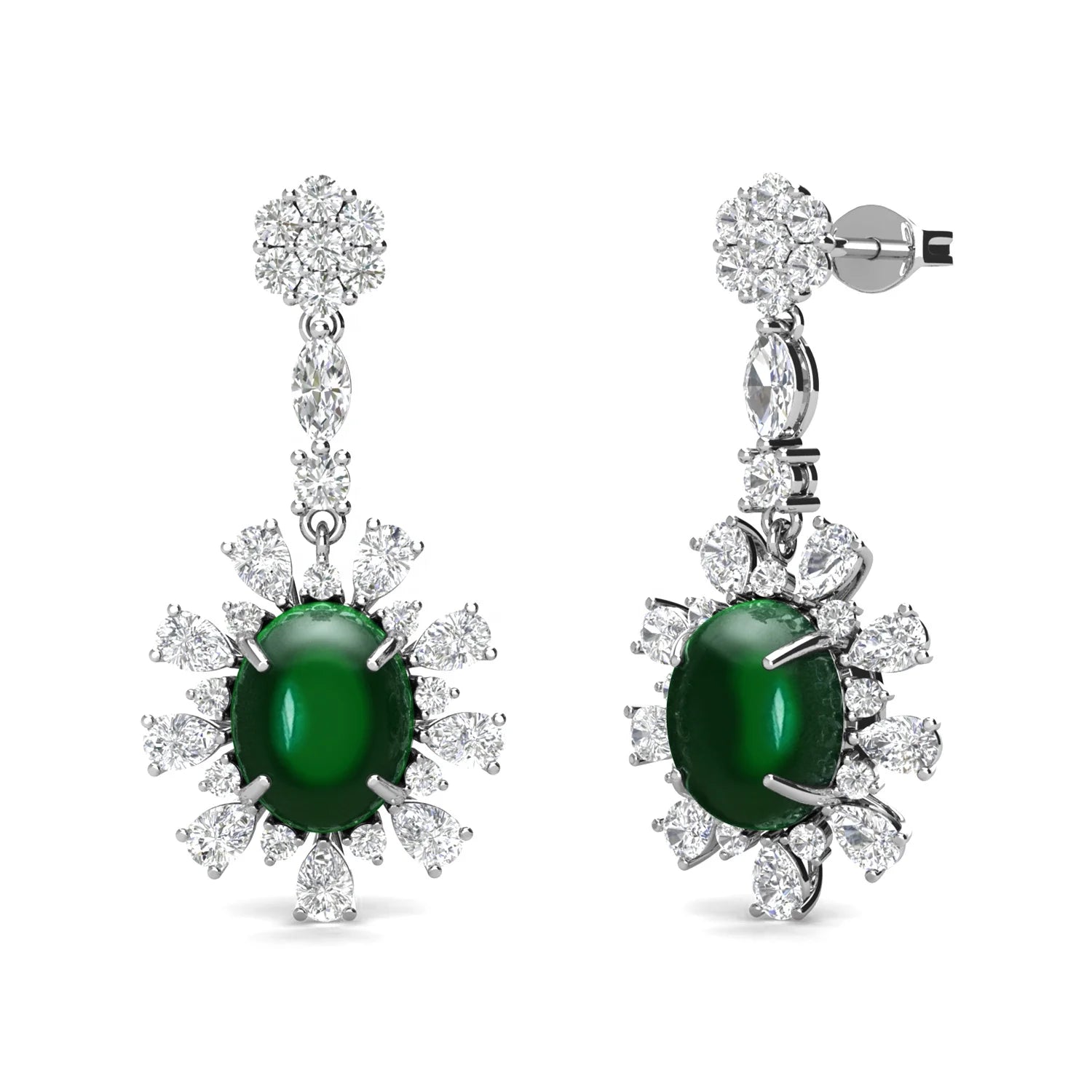 Wholesale 1.5 Carat Green Emerald Fine Wedding Jewelry Hypoallergenic Dangle Drop Flower Earrings for Women Destiny Jewellery