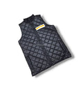 Men's Comfortable Black Quilted Vest Jacket Breathable Rib Collar Wind Breaker for Winter Season with Pockets