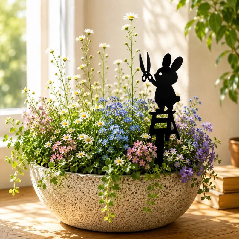 Metal Animal Garden Stakes Set Cat Rabbit Frog Garden Decor Plant Stakes Outdoor Lawn Yard Decoration MegaBDM