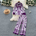 Women's Vintage Loose Sets Top And High Waist Printed Set Jogging Suits Wholesale