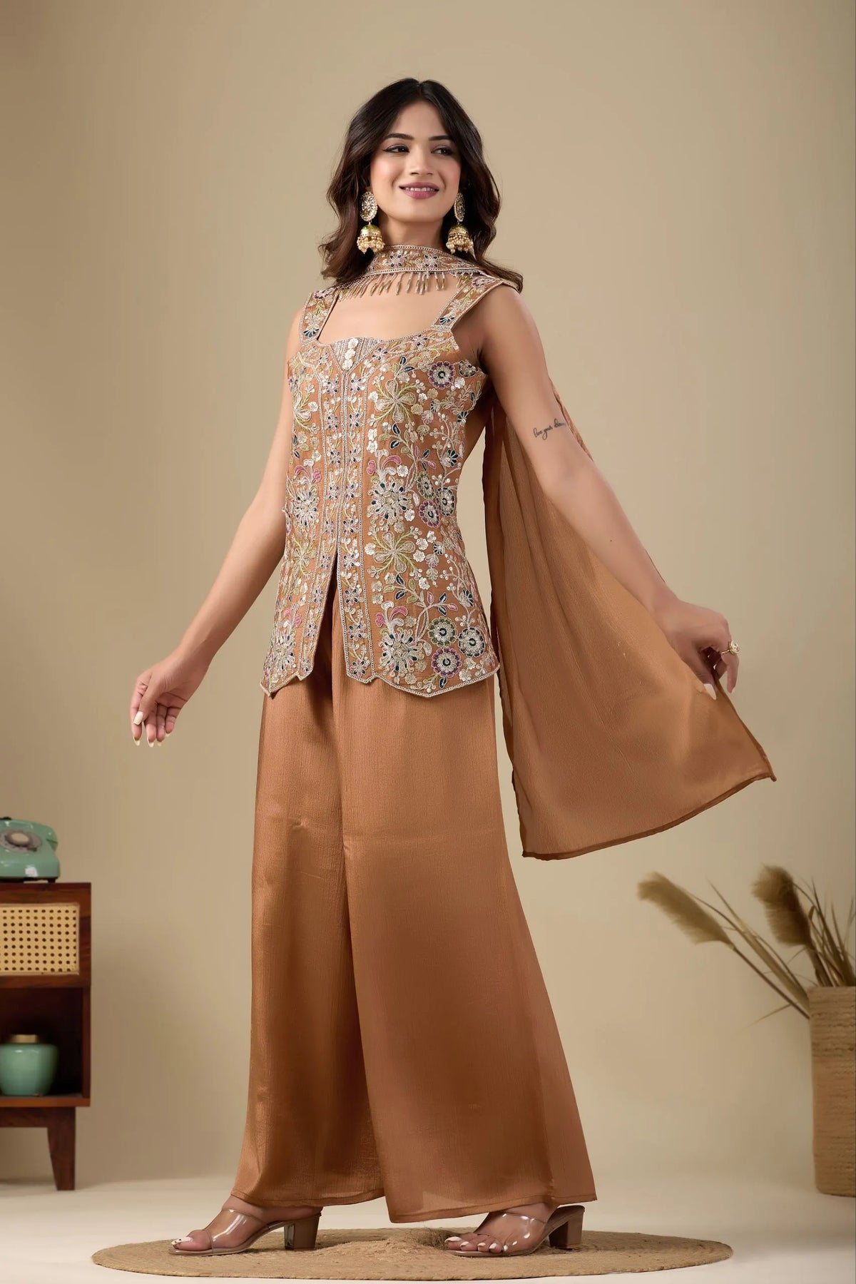 Pure Viscose Chinon Embroidered Women's Ethnic Wedding Party Wear Kurti Pant Dupatta Set Full SEQUENCE COADING EMBROIDERY Work MegaBDM