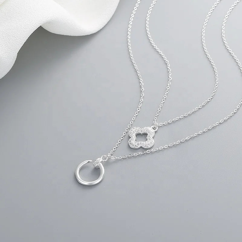 Flowers and Circles Pattern Vintage Customized Crafted 925 Sterling Silver for Women Fashion Jewelry Necklaces