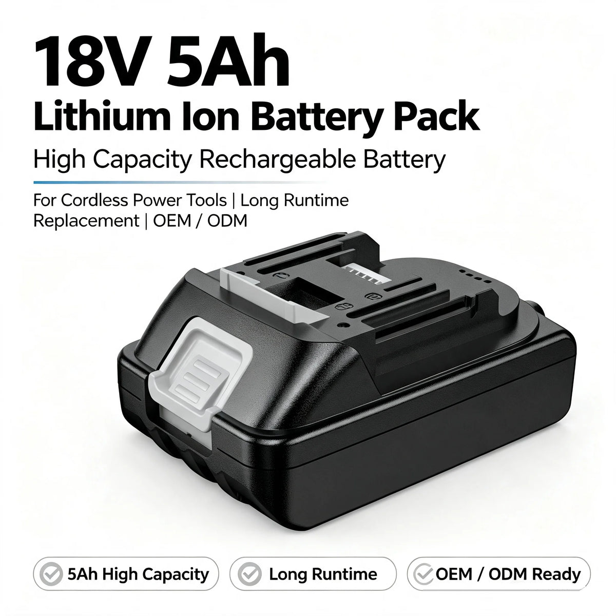 18V 5Ah Lithium Ion Battery Pack High Capacity Rechargeable Battery for Cordless Power Tools Long Runtime Replacement OEM ODM MegaBDM
