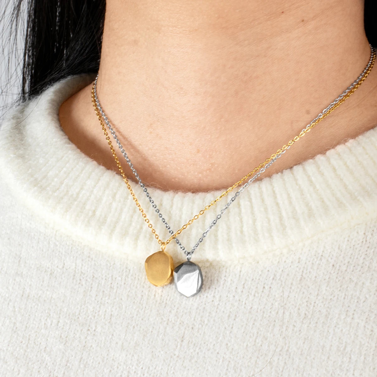 Minimalist Geometric Square Pendant Necklace Double Layer Chain Stainless Steel Gold Silver Tone Couple Jewelry Gift