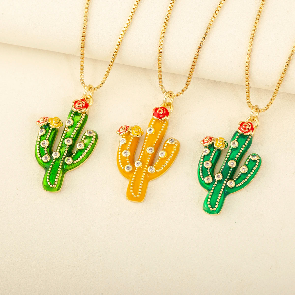 QIKU Jewelry Cactus Diamond Zirconia Copper Necklace Minimalist Casual Choker Statement Necklace for Women Kids