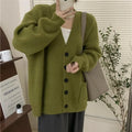 Women's Casual Long-Sleeved V-Neck Sweater New Lazy Wind Cardigan with Front Logo Fall Winter Leisure Loose Knitted Jacket Coat