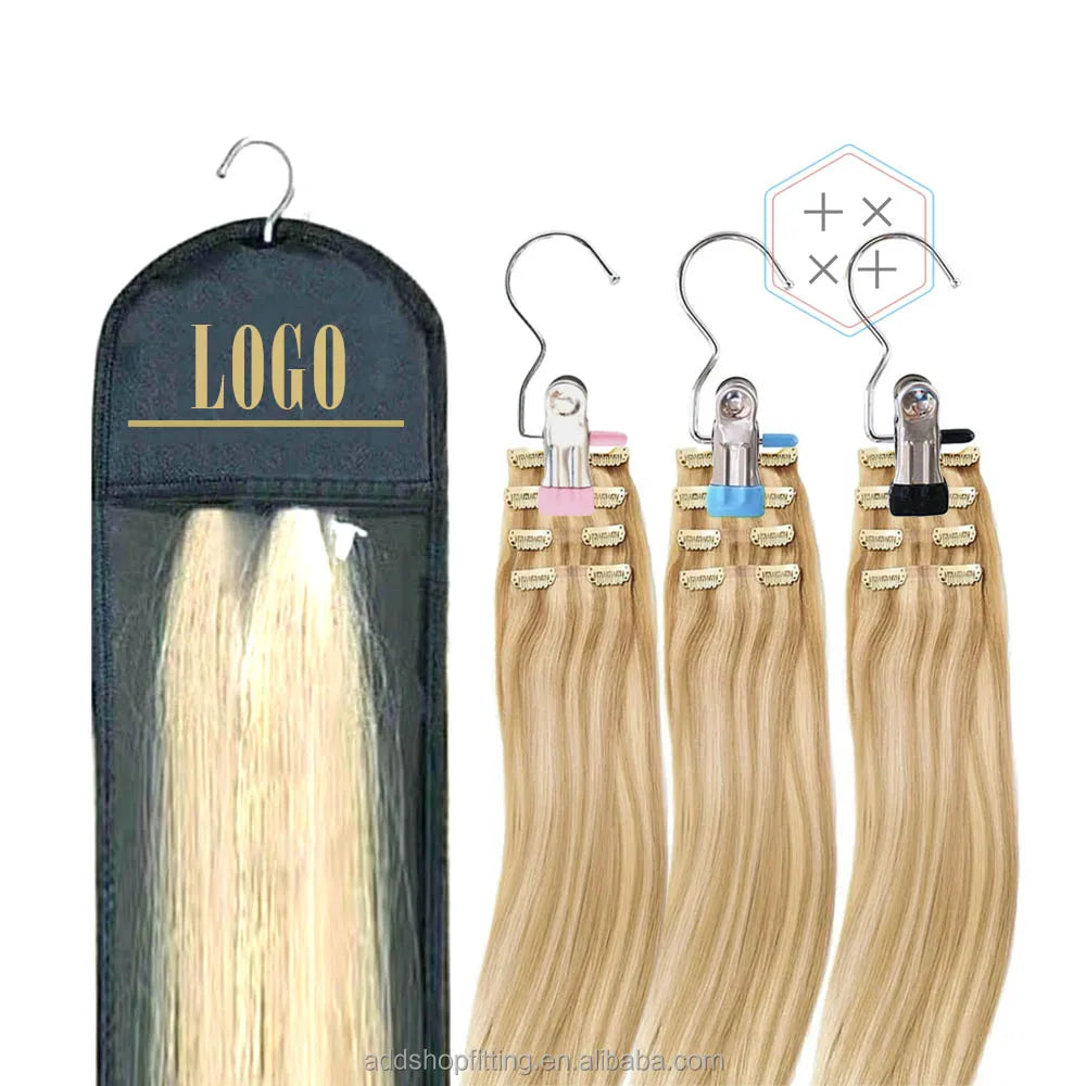 PVC Coated Hook Clip Hanger Custom logo Hair Extension Bag for Display