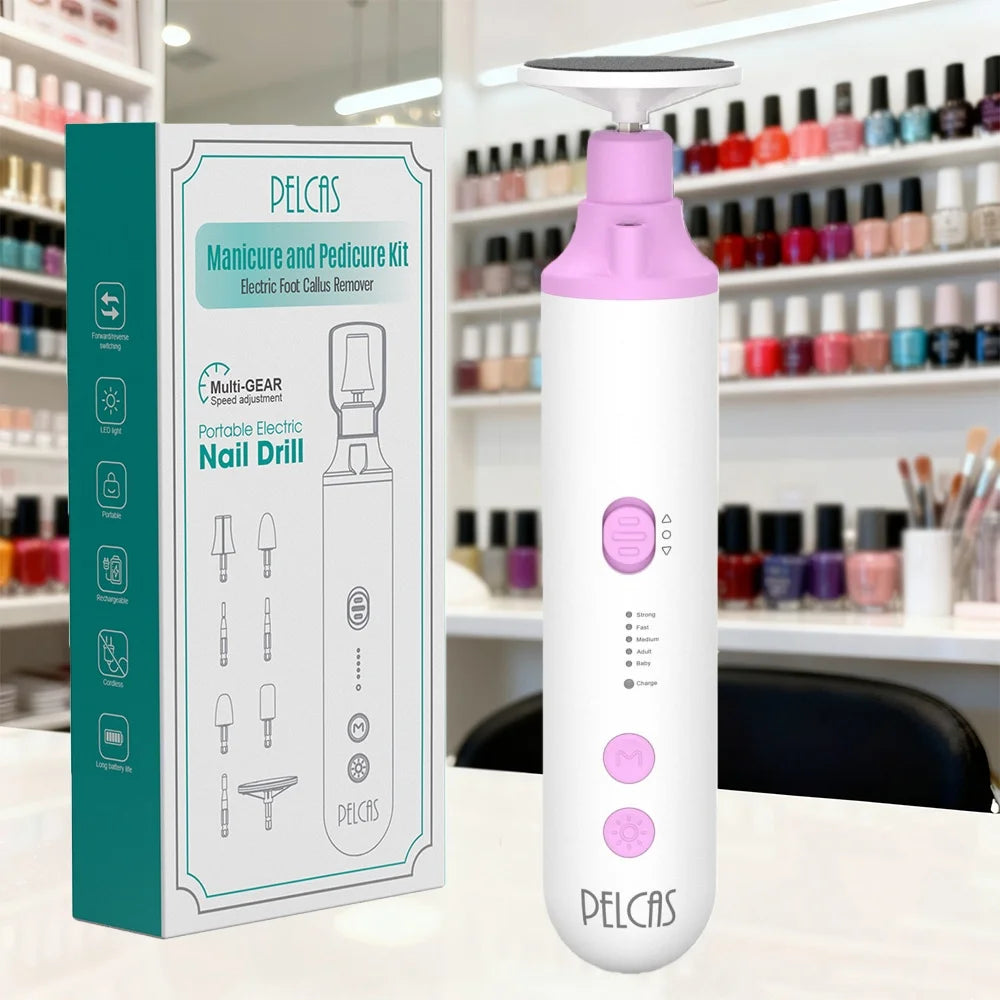 PELCAS 8 in 1 Professional Electric Nail File Portable Nail Drill Machine Kit for Foot CallusToenailThick NailsFinger Nails