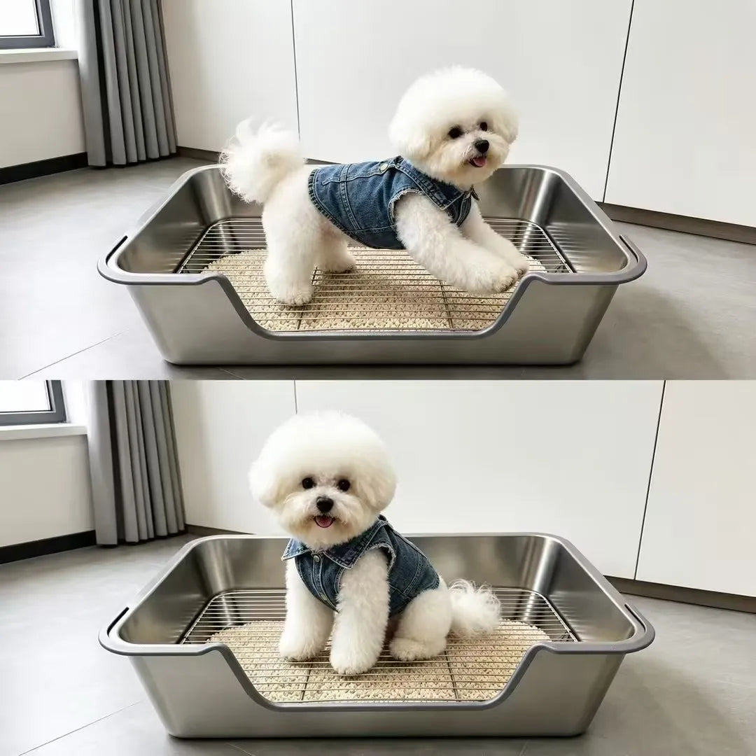 Stainless Steel Dog Litter Box with Sifting Grid Easy-Clean Pet Toilet Tray MegaBDM