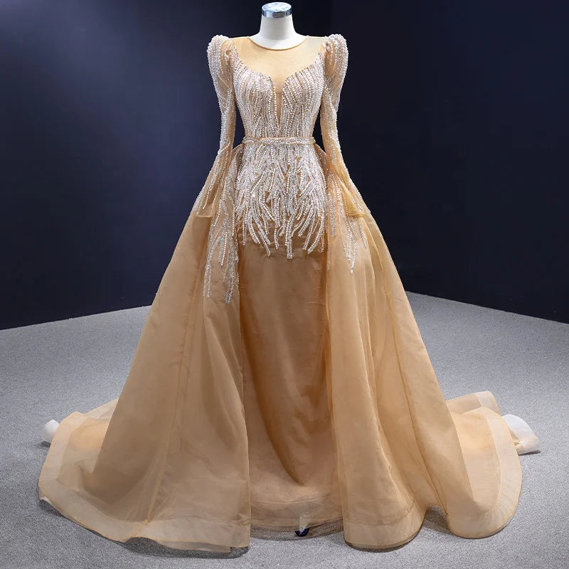 Jancember 231005 Luxury Pearls Heavy Beaded Mermaid Evening Dresses With Detachable Train
