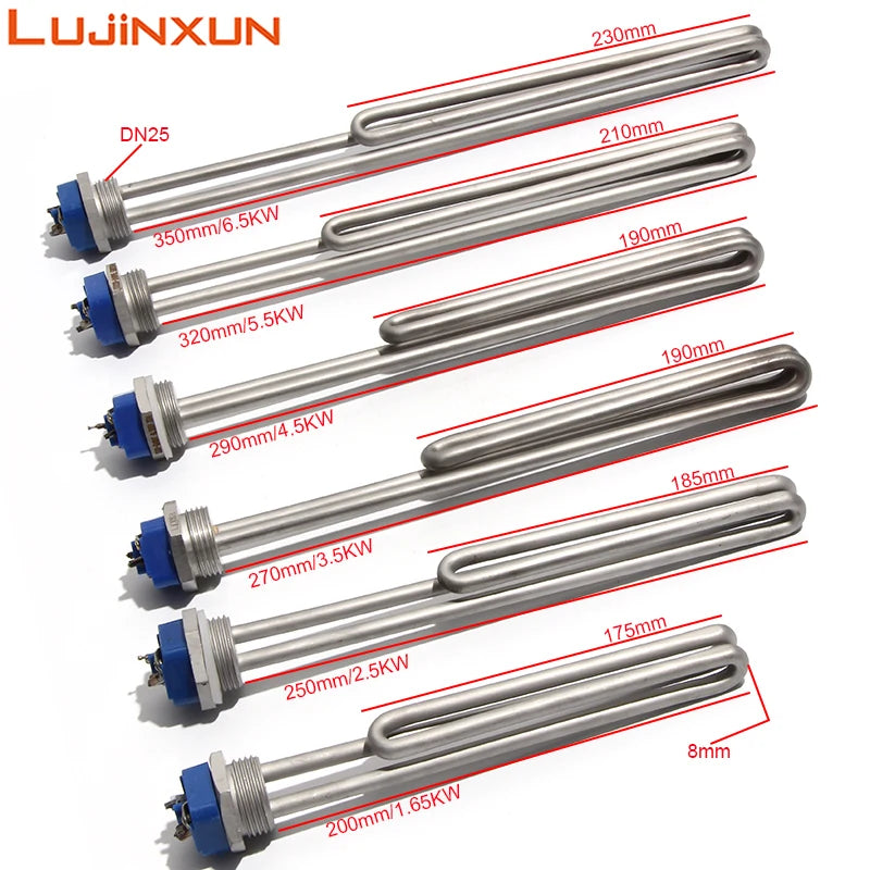 Lujinxun AC120V/220~240V/380V 1"NPT All 304 Stainless Steel Brewer Heater Element Density Tubular Element Immersion Heating Tube