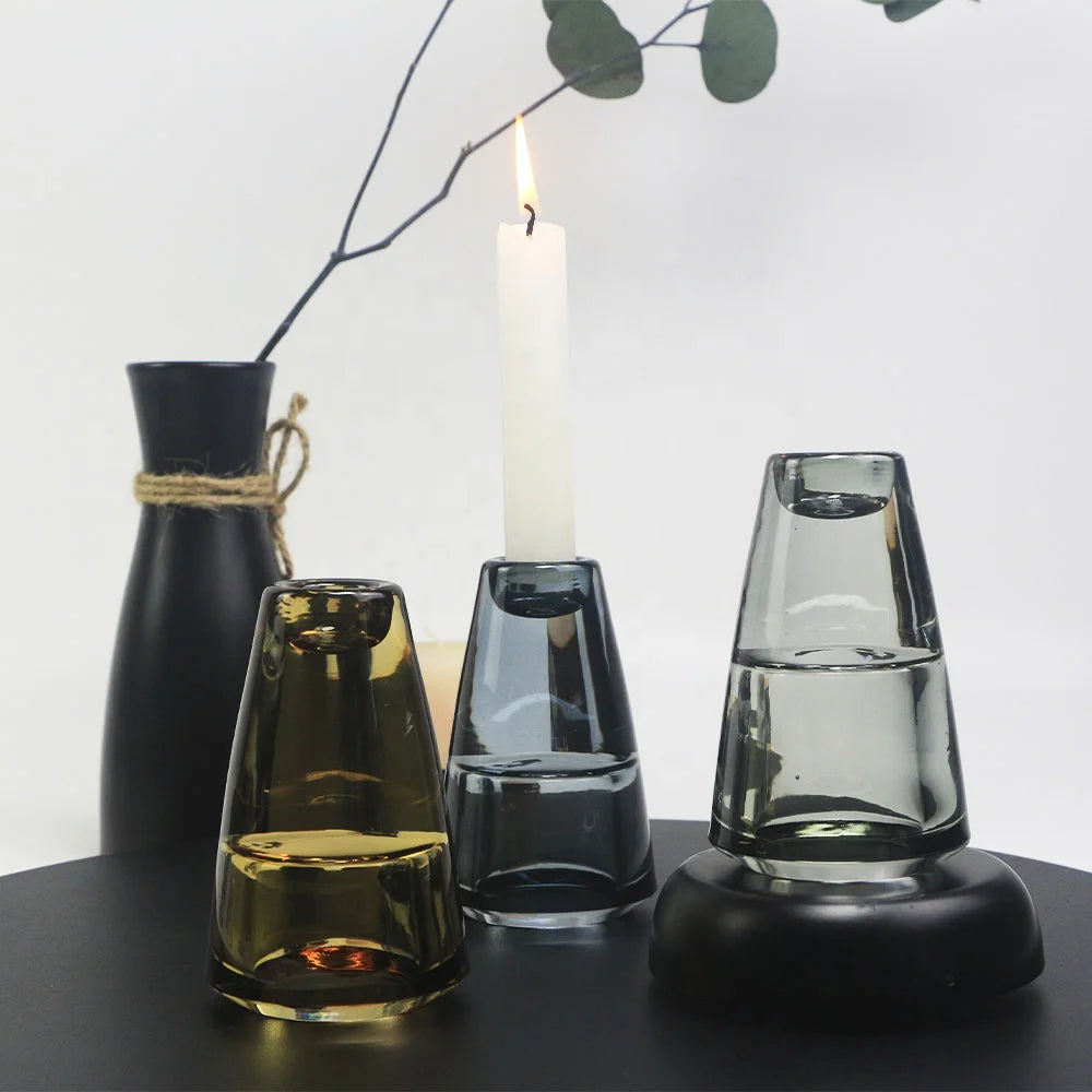 Wholesale New Design Glass Home Decoration Blue Tall Round Glass Candle Holder