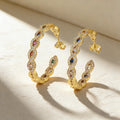 QIKU Stylish Bohemia Rainbow Crystal Earrings Gold Plated Copper Zircon Hoop Earrings Women Engagement Wedding Jewelry Wholesale