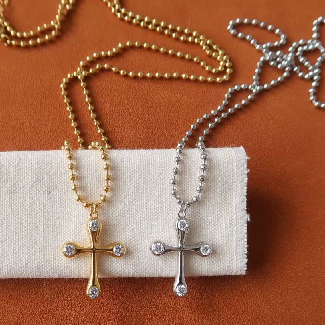 Long Chain Sweater Cross Pendant Necklace Jewelry Stainless Steel Trendy Men Women Jewellery Non-fading All Season