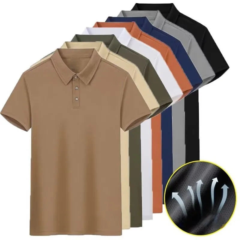 OEM Custom Knitted Mesh Quick Dry Plus Size Men's Solid Color Light Business Casual Short Sleeve Collared Logo for Shirt MegaBDM