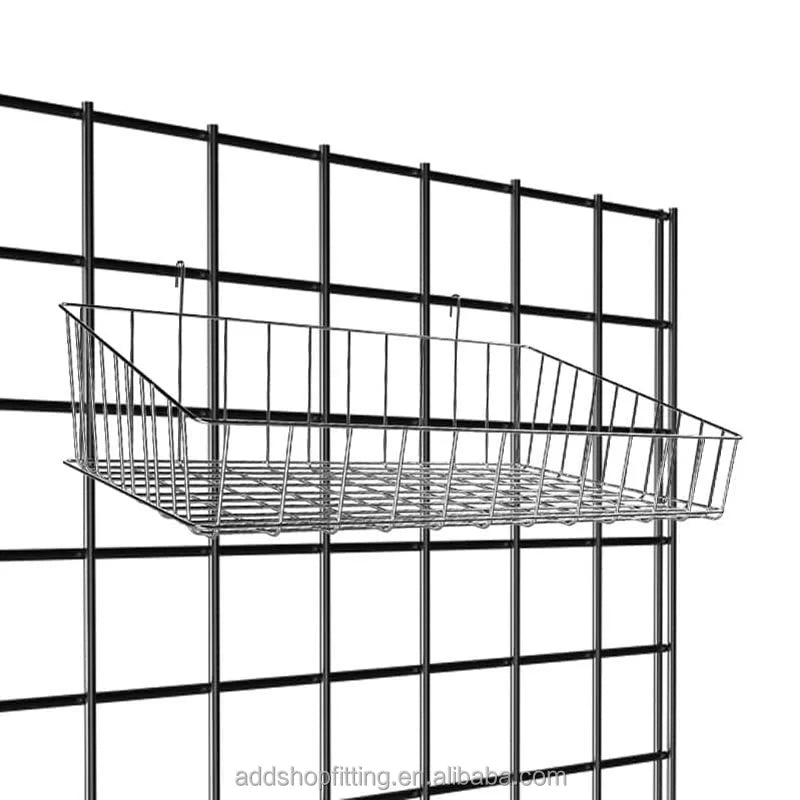 Steel Chrome Wall Grid Panel Display Basket Shelf with Easy Installation for Supermarket