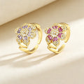QIKU Fashion Colorful Crystal Flower Adjustable  Rings Gold Plated Handmade Luxury Wedding Banquet Finger Jewelry Gift Wholesale