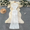 2025 Summer Y2K Tunic Slim Casual Maxi Dress for Women Empire Patchwork Mesh Dress