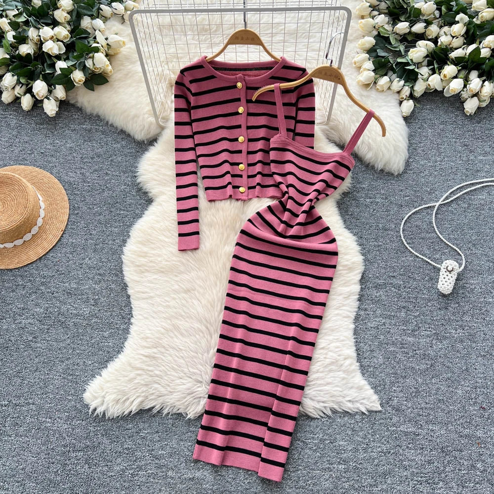 2025 Women's Casual Sets Top And Floral Printed Slim Knitted Knitted Dress Set Ropa Wholesale