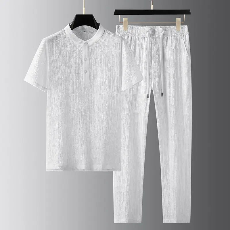 Bangladesh China Factory Price UV Protective Comfortable Breathable and Refreshing Summer Men Casual Sportswear Set with Pleats MegaBDM