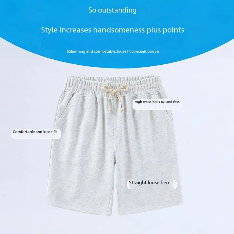 OEM Factory Kids 100% Cotton Breathable Quick Dry Plus Knee Length Five Point Summer Sports Casual Loose Straight Leg Shorts