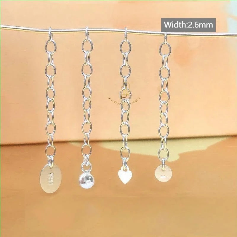 GP US Stampled Extension Tail Chain Tag 2-5cm  925 Silver Adjustable Waterproof Accessories Permanent Jewelry Chains Wholesale