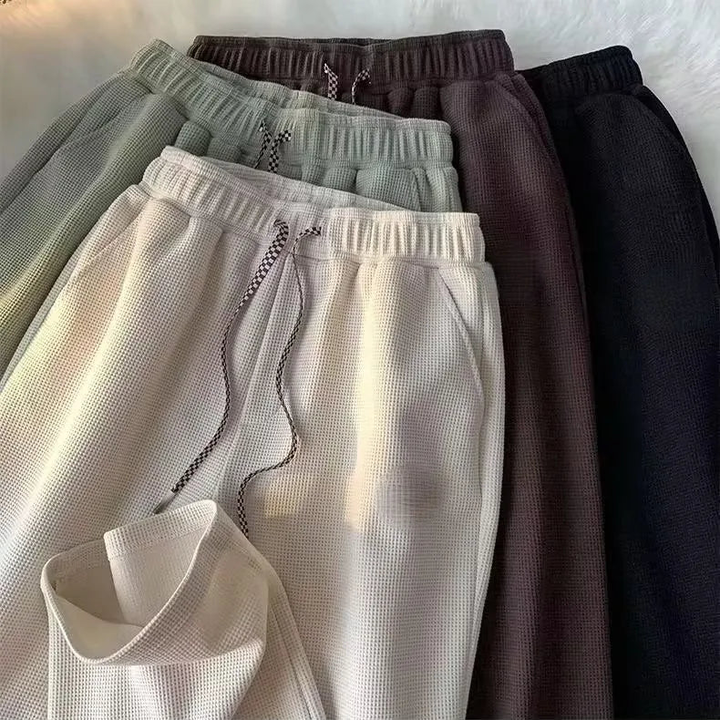 OEM Polyester Waffle Sweatpants Mens Spring Loose High Street Straight Leg Wide Leg Casual Trousers Polyester Waffle Sweatpants
