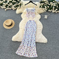 Summer Women's Y2K Sets Tube Top And High Waist Floral Printed Slit Hip Skirts Set Clothing Wholesale