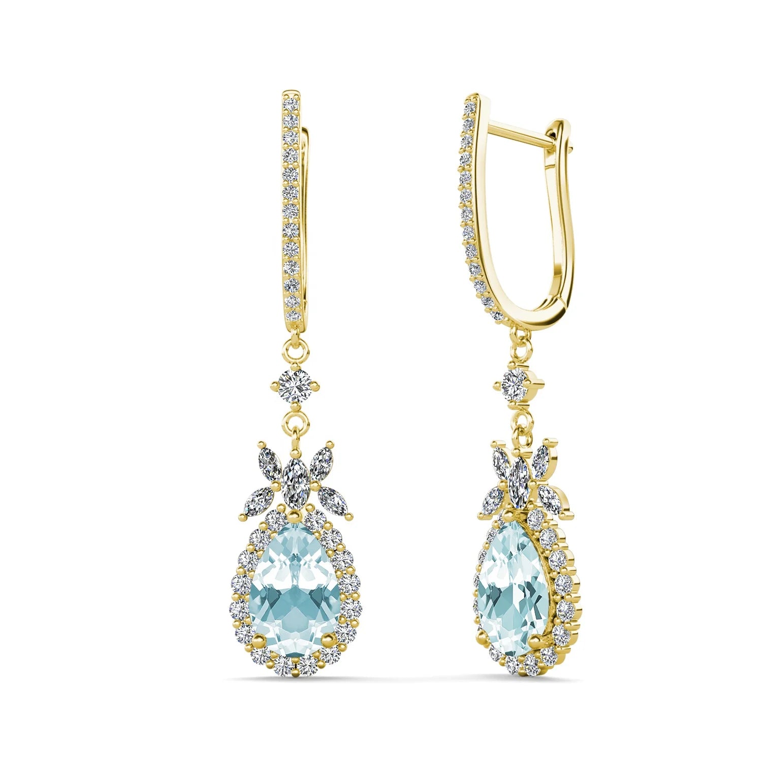 Natural Gemstone Blue Topaz Women Jewelry 925 Sterling Silver 18K Gold Chandelier Huggie Hoop Drop Earrings Destiny Jewellery