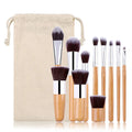 11pcs Bamboo Handle Makeup Brush Set Wholesale Eco Friendly Makeup Brushes with Linen Bag MegaBDM