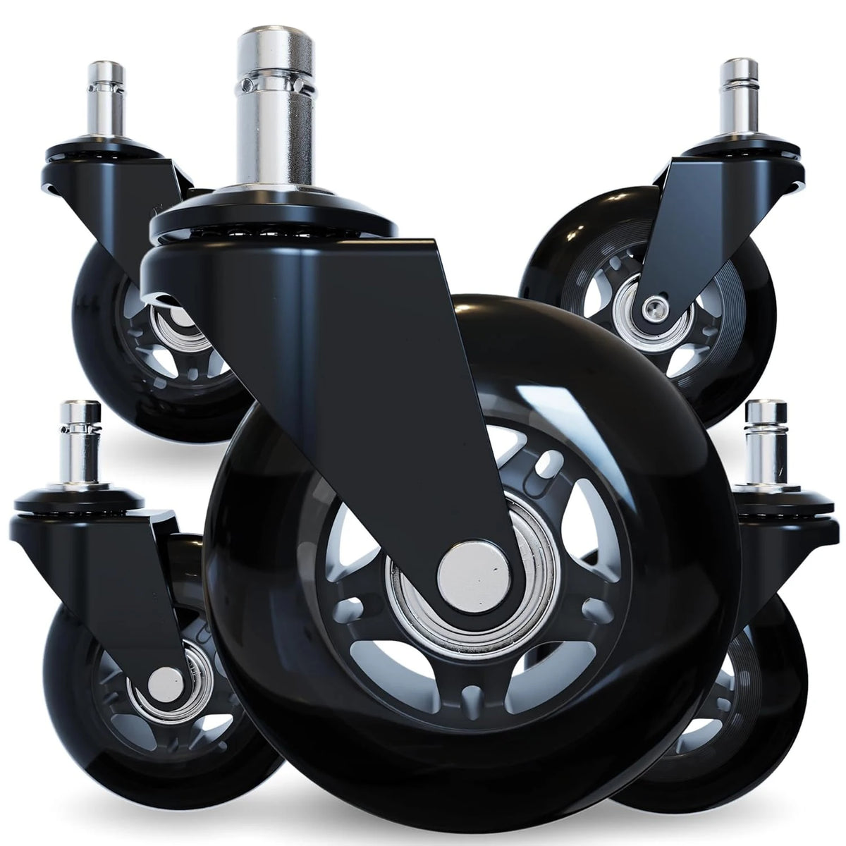 Bestseller 3 Inch/75mm Black Swivel Modern Office Chair PU Casters Wheels Hospital Gym Silent Roller Bearing 50kg Heavy Duty MegaBDM