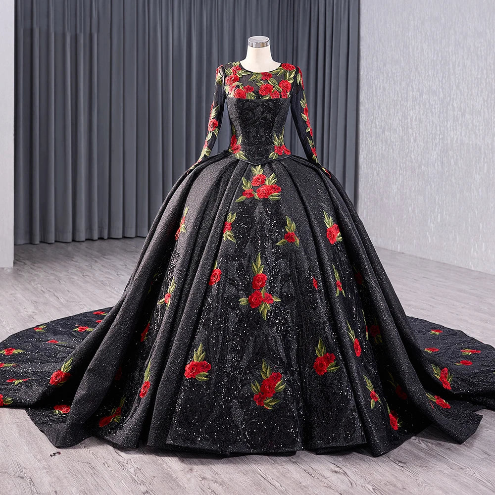 Jancember 241038 Vintage Black Empire Flower Quinceanera Party Formal Gowns Dresses