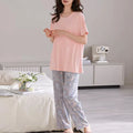 New Design Women Pajama Set Solid Short Sleeve Top and Paisley Pattern Long Pants Set 2 Piece Sleepwear for Ladies