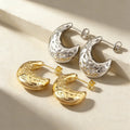 QIKU Gold-Plated Copper Moon Stud Earrings Trendy Daily Jewelry for Women and Men for Gifts