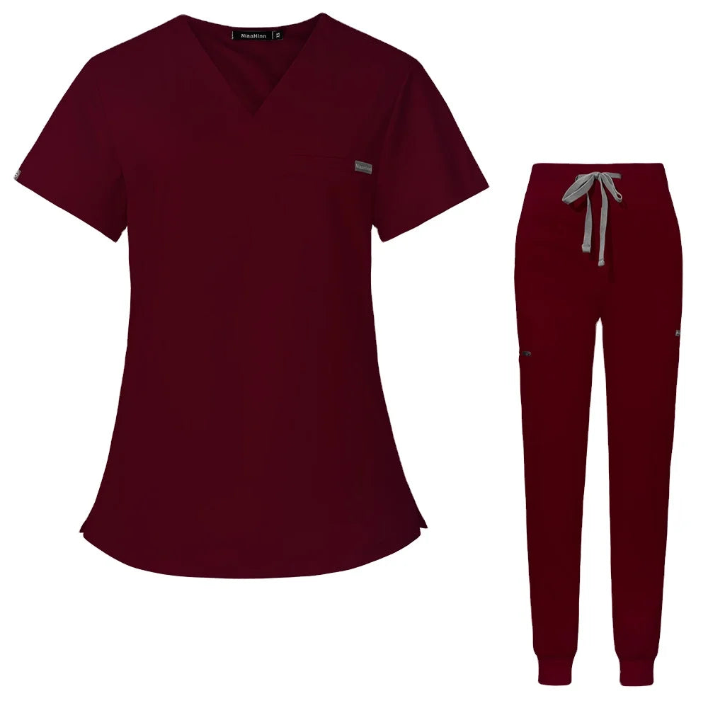 Oem Customized logo Design Stretch Short-sleeved V-neck Brush Uniforms Dentist Offices Operating Rooms Nursing Uniforms Scrubs