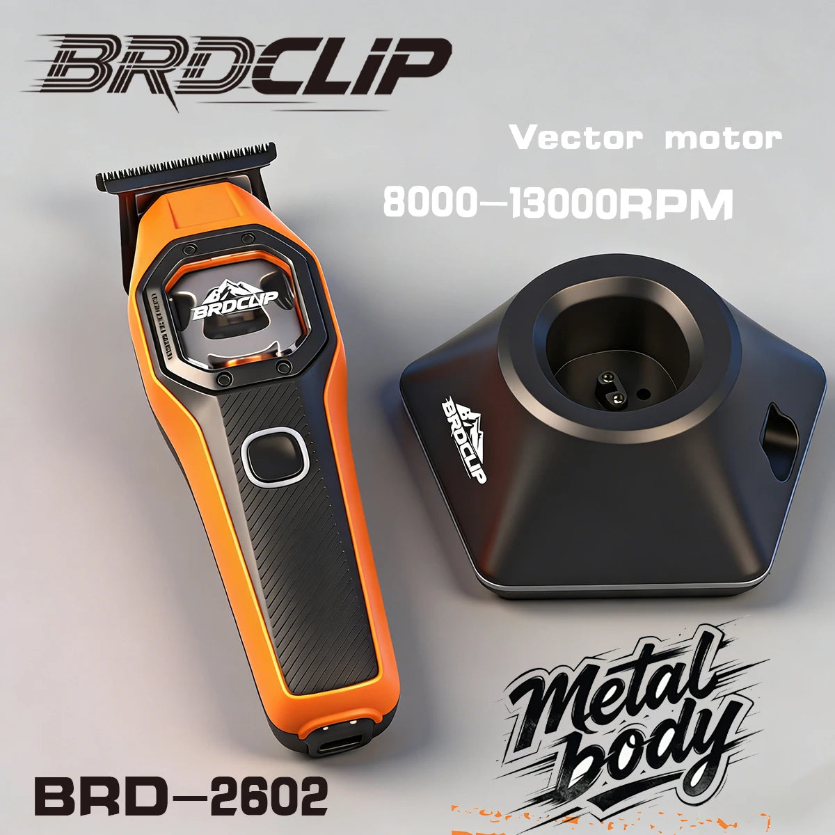 BRDCLIP Professional Barber Hair Clipper Trimmer Base 2602 8000-13000RPM Vector Motor Metal Body 0 Tooth Pitch Blade Travel Lock