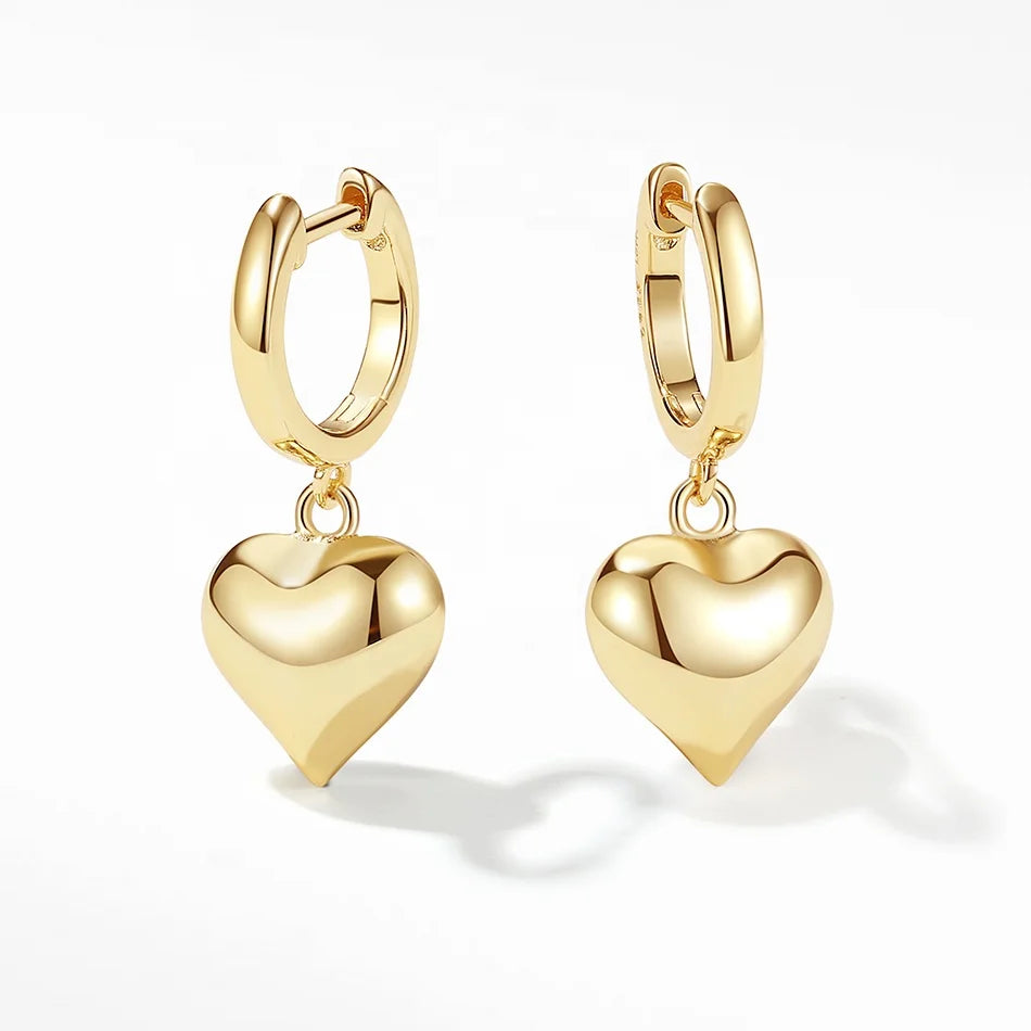 Nagosa love Jewelry 18k Gold Vermeil Earrings 925 Sterling Silver Simple Style Puffed Heart Hoops Earrings