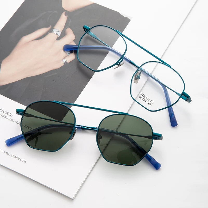 Semi Titanium Aviator Sunglasses Double Layer for Driving Anti Glare 100 UV Protection Lightweight Metal Frame