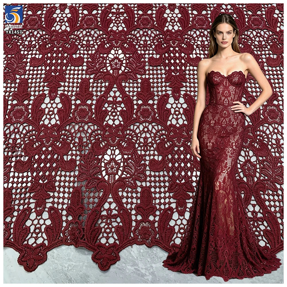 YX1457 Baroque Floral Guipure Lace Fabric 150GSM Polyester Water Soluble Embroidery for Women's Dresses MegaBDM