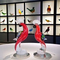 Hand Blown Vivid Red Glass Folk Art Love Parrot Sculpture 23-24cm Handmade Artistic Wedding Gift for Table Decor