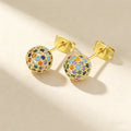 QIKU New Arrival Ball Shape Stud Earrings Colorful Shiny Crystal Rainbow Copper Zircon Women Party Wedding Jewelry Accessories