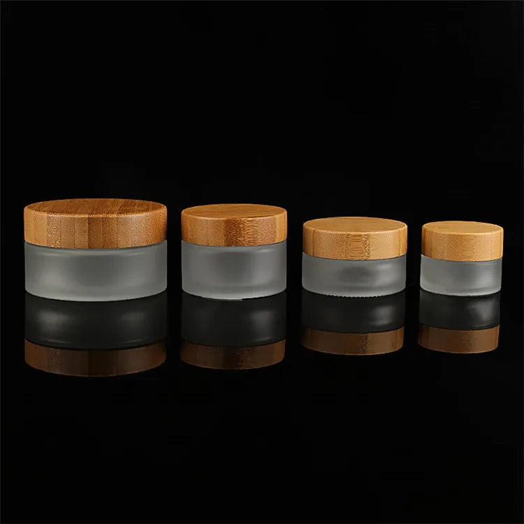 15g 30g 50g 100g Bamboo Glass Cosmetic Jars with Eco-Friendly Flat Nature Wooden Lid Glass Face Cream Jars Glass Bottle
